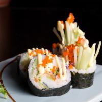 Boston Roll · Fresh shrimp, lettuce, and cucumber topped with Japanese mayo and masago.