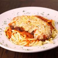 Chicken Parmigiana · Our hand battered and breaded 5 oz. chicken breast smothered with baked mozzarella cheese, s...