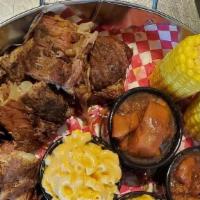 Taste It All · Your choice of 3 BBQ meats served with baked beans, coleslaw and seasoned waffle fries, No s...