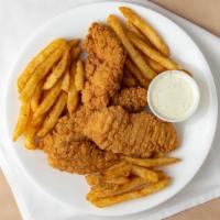 Chicken Tenders Basket · 1/2 pound of Chicken Tenders with fries served with a side of Homemade Ranch Dipping Sauce.