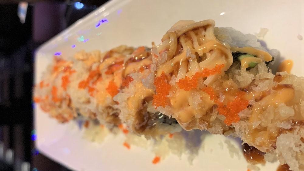 Miyako Roll (8 Pieces) · Fully cooked. Shrimp tempura, avocado topped with spicy crab, masago, eel, and spicy mayo.