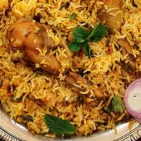 Hyd Chicken Dum Biryani · Served with raita and salan gravy. Bone In. 
One of the most royal delicacies that you can e...