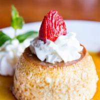 Flan Mexicano · Oven baked caramel custard dessert paired with the sweetness of vanilla and a light caramel ...