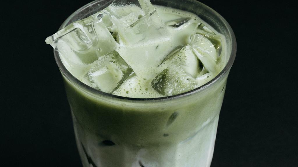 Iced Matcha Latte · Organic matcha from Hugo Tea, whisked with hot water, shaken, and poured over ice with milk. Matcha is unsweetened