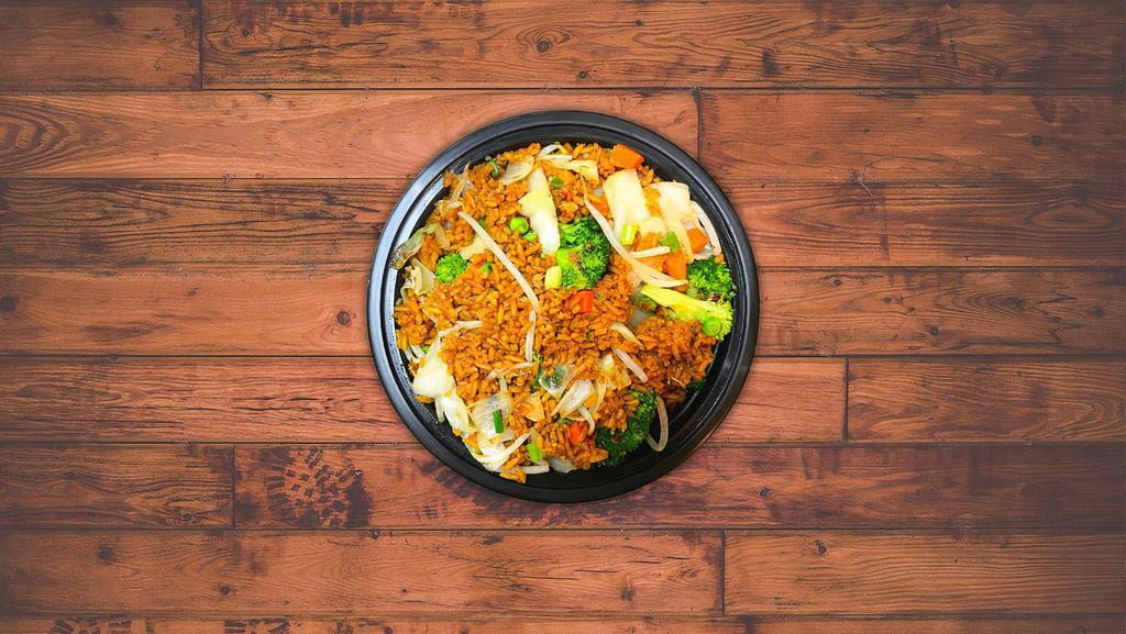 Vegetable Fried Rice · Peas, carrots, cabbage, broccoli, white onions, green onions, bean sprouts.