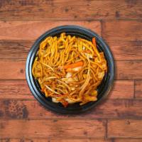 Roast Pork Lo Mein · Pork, cabbage, carrots, bean sprouts, noodles cooked in our house special sauce.
