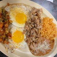 All Day Breakfast · Eggs, rice and beans. With any kind of meat: chicken, asada, birria, lengua, barbacoa.