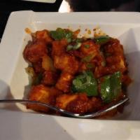 A-5. Chili Paneer · Spicy. Crispily fried paneer tossed with onion, bell pepper, and chili sauce.