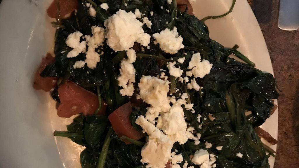 Sauteed Spinach · 12oz. portion of fresh spinach sauteed in olive oil and garlic, topped with tomato and Feta cheese.
