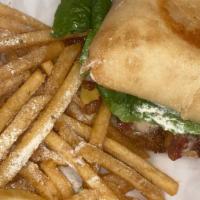 Chicken Blt · Hoagie chic BLT (lettuce, tomatoe, bacon, Mayo, ranch) with fries
Select fries for both side...