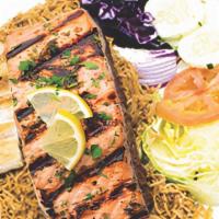 Salmon · Freshly grilled salmon served with basmati rice (white or brown) with the choice of white, h...