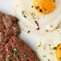 ) Steak & Eggs · Sirloin steak and fried eggs. Macros: Calories: 360. Protein: 30. Fat: 20. Carbs: 15.