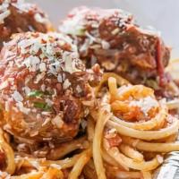 ) Spaghetti & Meatballs · Italian sausage meatballs, spaghetti, marinara, parmesan cheese, fibrous vegetable. Macros: ...