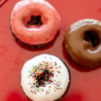 Chocolate Cake Donut · Specify if glazed cake, white, strawberry, or chocolate icing.   You can add sprinkles also.