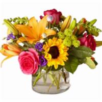 Best Day Bouquet · Make this day their best day. We handcraft this colorful array of flowers in a clear glass v...
