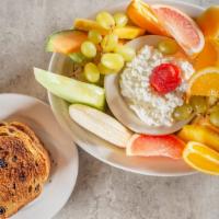 California Fruit Plate · Gluten free. An assortment of fresh fruit served with cottage cheese.