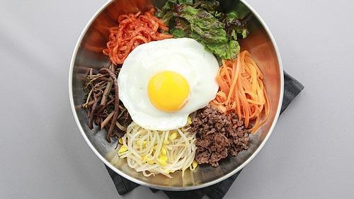 Mixed Veg, Ground Beef & Egg With Rice, Hot Sauce / 비빔밥:  Bi-Bim-Bab · 