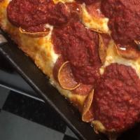 Pepperoni Deepdish Pizza · Enjoy Our 6pc Detroit Style Pepperoni Pizza Covered In Brick/Mozzarella Cheese & House Made ...