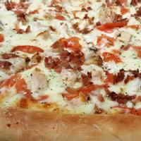 Chicken Bacon Ranch · Frankie’s famous homemade ranch topped with seasoned chicken, hickory smoked bacon, fresh to...