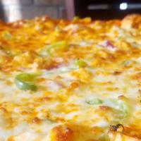 Buffalo Chicken Pizza · Fresh dough brushed with a spicy buffalo sauce and our creamy homemade ranch, topped with ch...