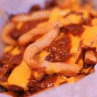 Chilli Cheese Fries (Non Halal) · Slim's Famous Hand-cut Fries with melted cheese & Vienna Beef Chili on the side