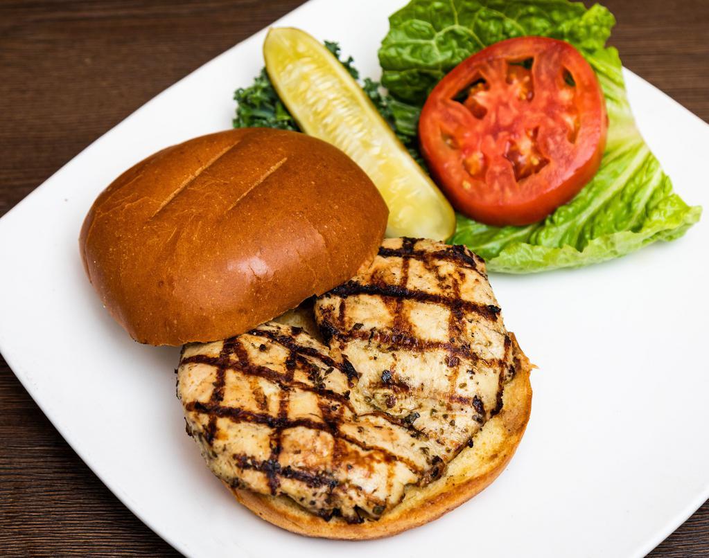 Grilled Chicken Sandwich · Plain or BBQ chicken on a bun with lettuce, tomato, and mayonnaise.