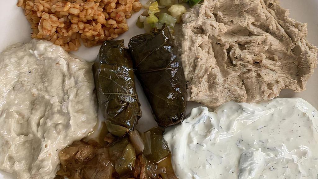 Combo Two · A sample of each cold appetizer with two dolmas.