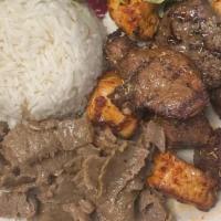 Usta Mixed Kebab · A sample of chicken kebab, beef kebab, gyros and lamb chop.