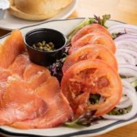 Lox & Bagel · Build your own bagel with cream cheese, tomatoes, capers, red onions and smoked Northern Atl...