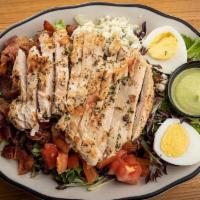 Cobb Salad · Mixed greens with grilled chicken breast, bacon, avocado, egg, tomato and bleu cheese. With ...