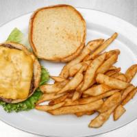 The New Yorker · Try our all-american burger, classic ground round with american cheese and choice of toppings.