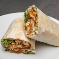 Chipotle Chicken Wrap · Marinated grilled chicken covered in chipotle sauce, Swiss cheese, lettuce, and tomato. Serv...