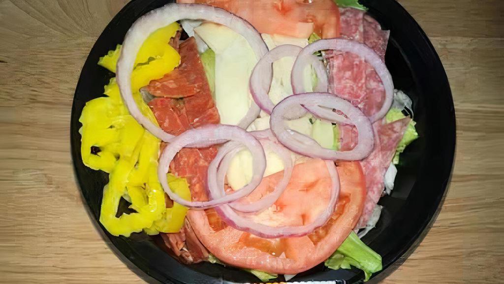 Antipasto · Lettuce,tomato,red  onion, salami, pepperoni, provolone cheese, pepperchini 

Choice of Italian, Ranch, or  French Dressing