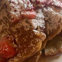 Funky Ferndale French Toast · challah , egg batter, butterscotch syrup,  strawberries, shortbread cookie crumble, strawber...