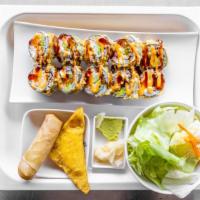 Honey Roll · Kani, salmon, avocado and cream cheese deep fried with scallion, masago and special sauce.