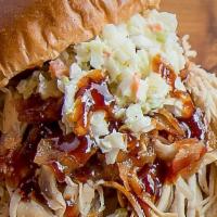 Pulled Chicken Sandwich · Whole chicken seasoned with our house rub, smoked for up to 6 hours, and recommended with ou...