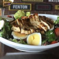 Cobb Salad · Mixed greens, grilled all-natural chicken, grape tomatoes, applewood smoked bacon, bleu chee...