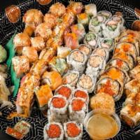 Sushi Party Platter · California roll, Spicy Crunchy Tuna roll, Spicy Crab roll, Marilyn Monroll, Angry Dragon, Ou...