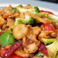 Triple In Garlic Sauce · Jumbo shrimp, sliced beef, chicken breast and mixed Chinese vegetables in garlic sauce. Hot ...