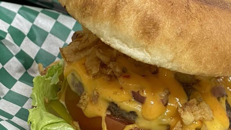 Bacon Burger  · Ground Beef with Bacon, Lettuce, Tomato, Pickles, American Cheese and Mayo