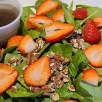 Spinach Salad · Baby spinach, strawberries, blueberries,  and toasted pecans, with poppyseed dressing.