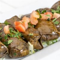 Vegetarian Grape Leaves · Vegan. Stuffed with rice and a blend of herbs and spices. 6 pieces served with our house mad...
