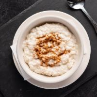 Homemade Rice Pudding · Service hot or cold with a sprinkle of cinnamon.