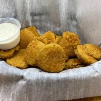 Fried Pickles · Hand battered to order kosher dill pickle chips, served with your choice of dipping sauce.