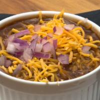 Cup Of Chili With Onions And Cheese · 
