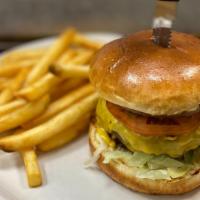 Cheeseburger Deluxe · Fresh, never frozen, 1/2 pound burger, hand-pattied in our signature seasonings, w/American ...