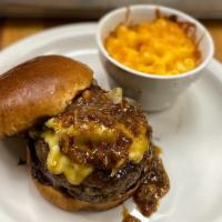 Bourbon Bacon Burger · Fresh, never frozen, 1/2 pound burger, hand-pattied in our signature seasonings, w/smoked go...