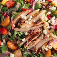 Biker Chicken Salad · Crisp romaine lettuce tossed with dried cranberries, pineapple, mandarin oranges, red onions...