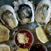 Bevans Oysters On The Half Shell · Fresh St. James River VA. Oysters on the half shell, cocktail sauce, lemon wedge