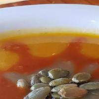 Painted Soup · roasted squash, poblano, tomato purees, toasted pepitas
